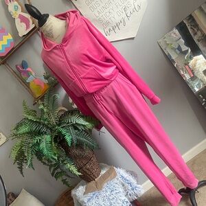 Women's Pink Cozy Hooded Lounge Set M Jacket XL Jogger Pants